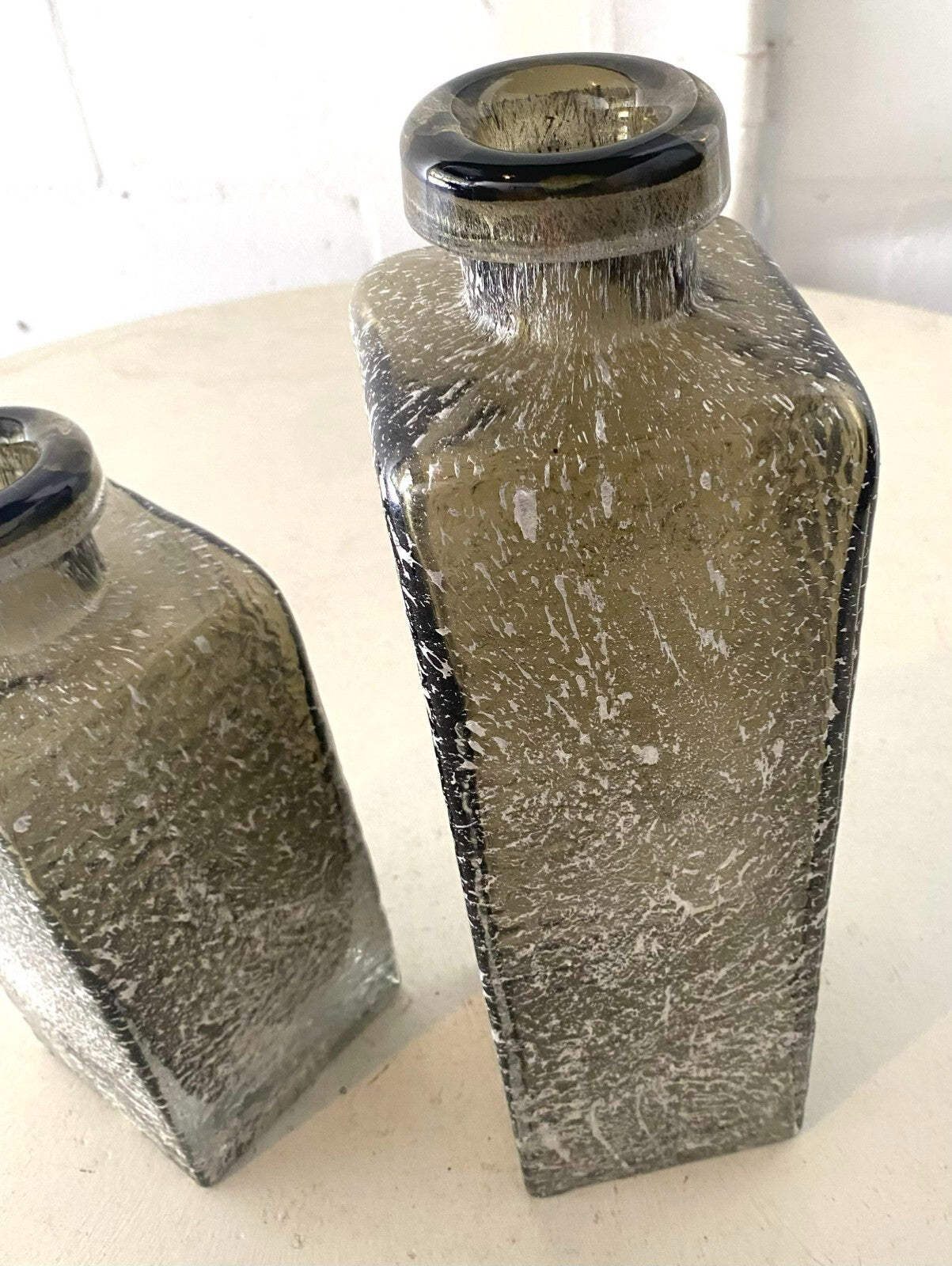 Lot Of 2 Square Blown Glass Decorative Bottle
