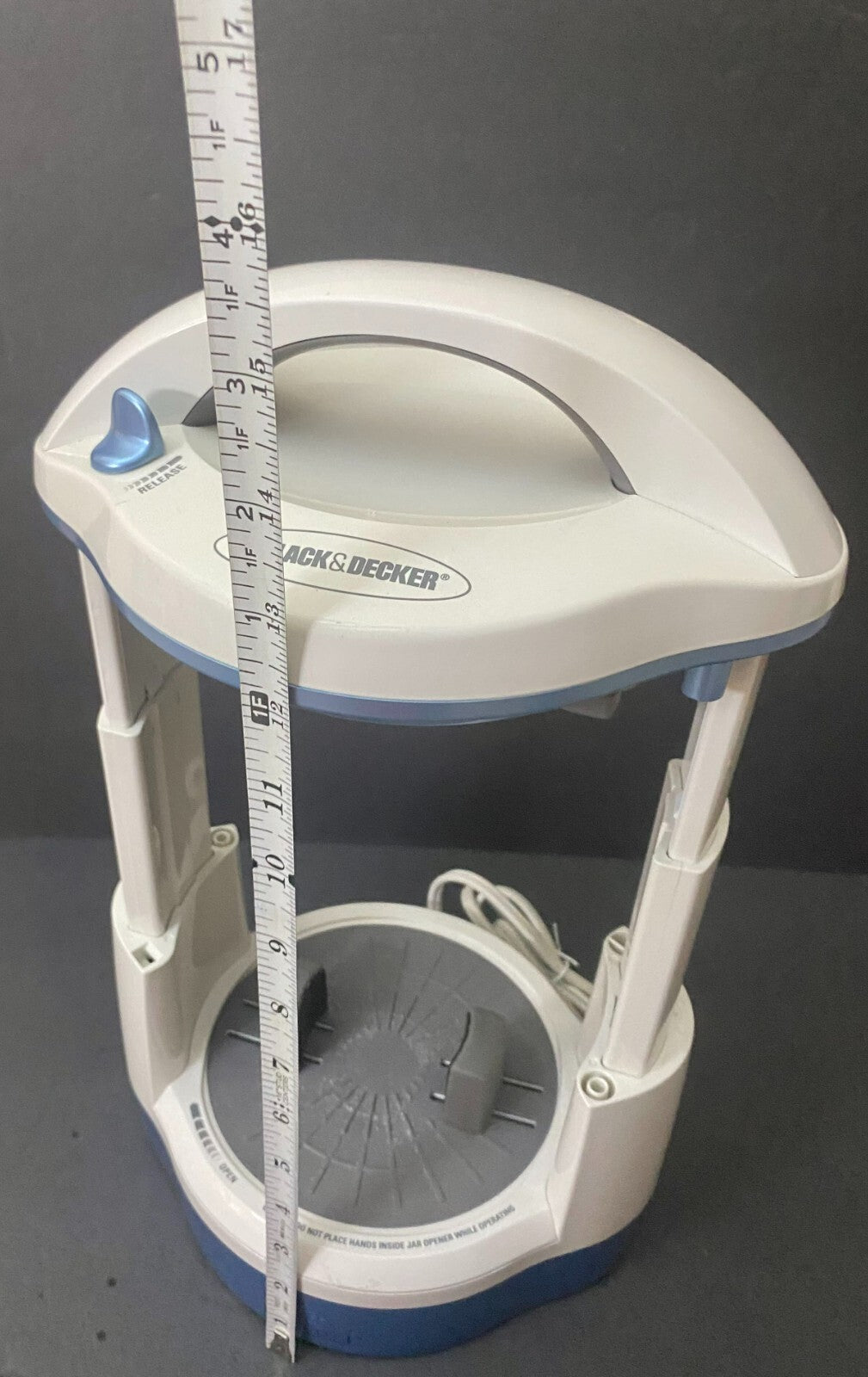 Black & Decker White Blue Adjustable Lid Electric Automatic Jar Opener