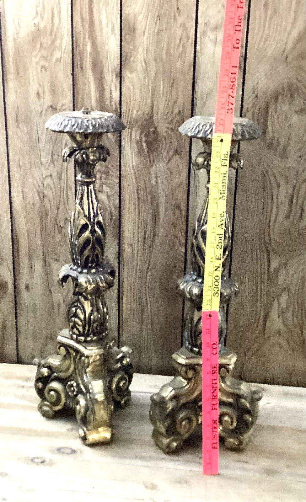 2 Antique Golden Solid Brass Candlestick Holders For Display