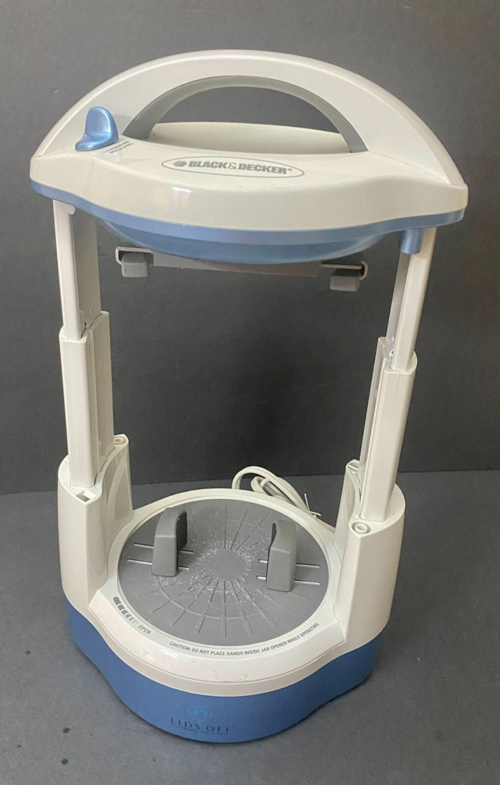 Black & Decker White Blue Adjustable Lid Electric Automatic Jar Opener