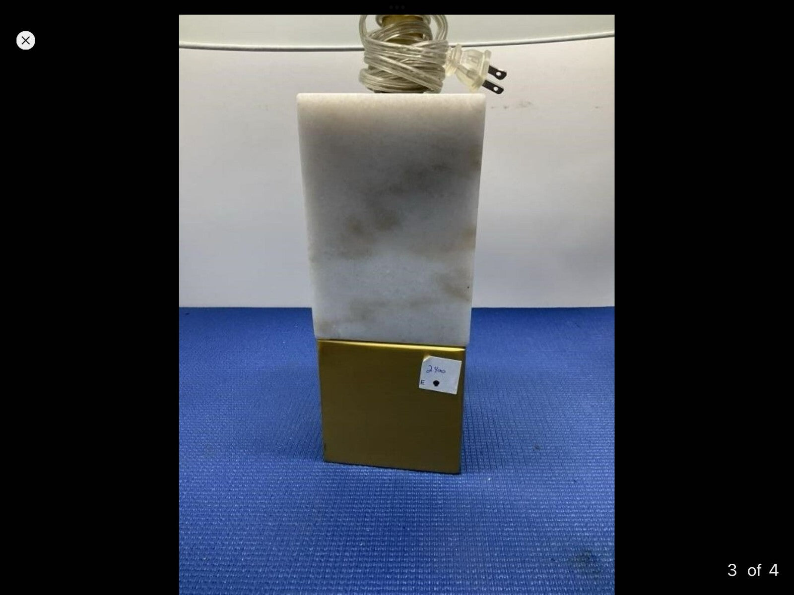 Set Of 2 Heavy Marble and Gold Base Electric Operated Lamps with round shades