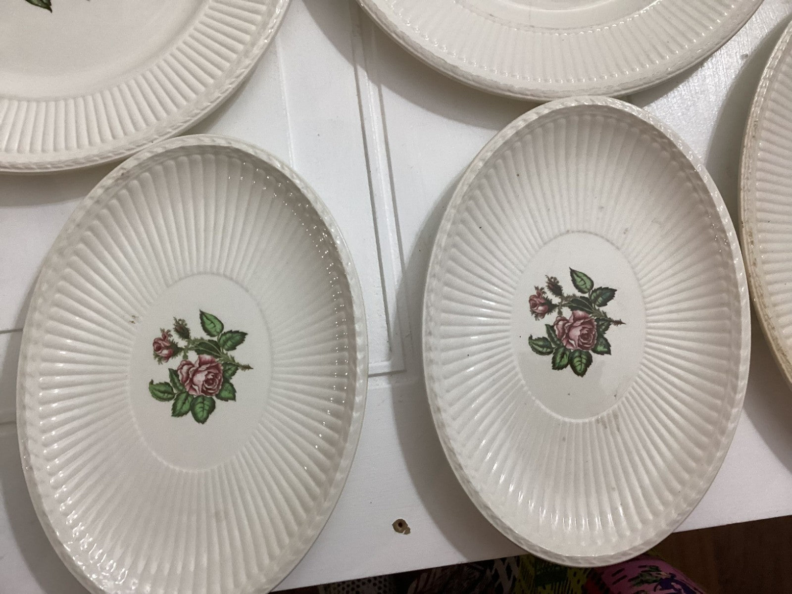 Lot Of 9 Vintage Wedgwood White Moss Rose Dish Plates