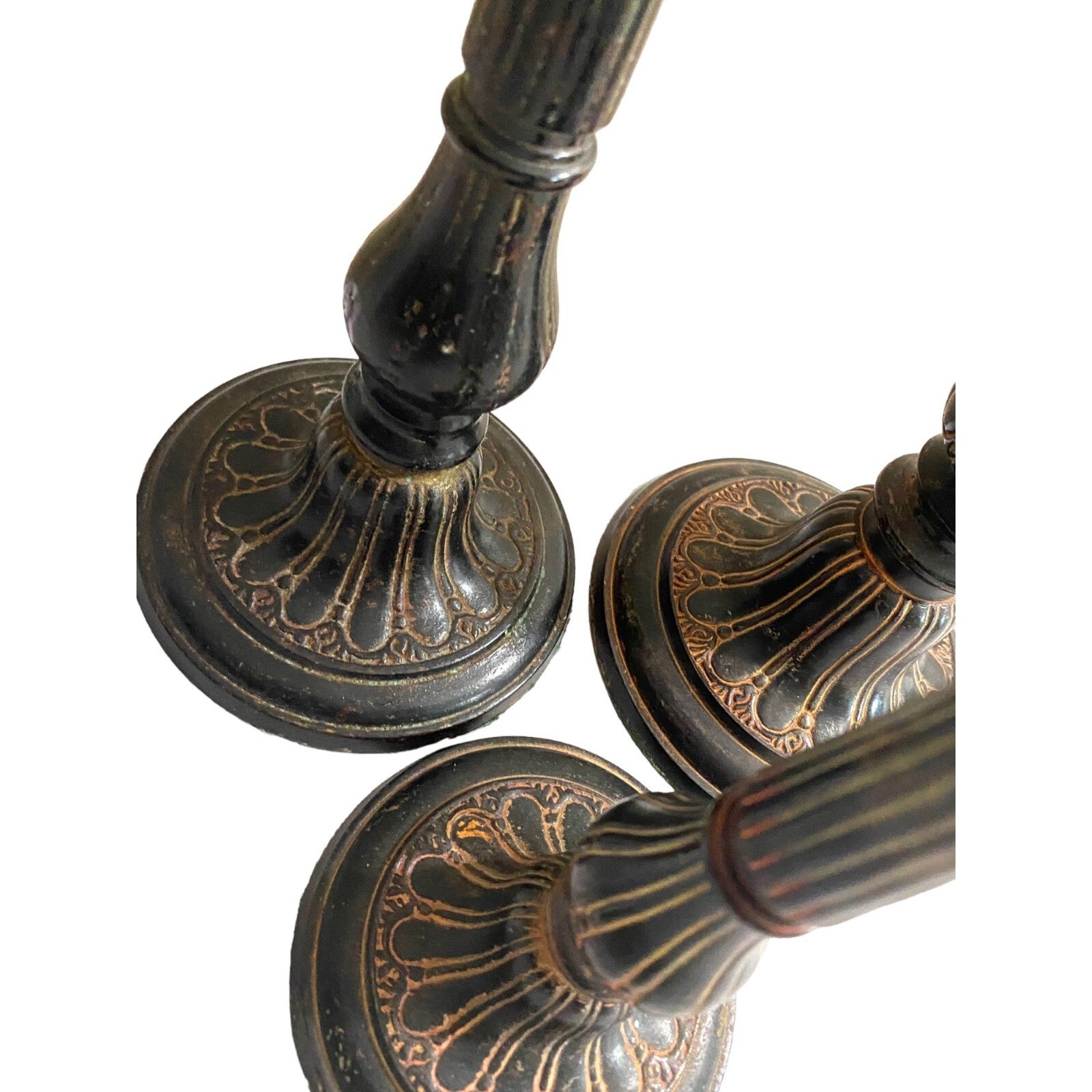 Stunning set of 3 Mid Century brass candle holders