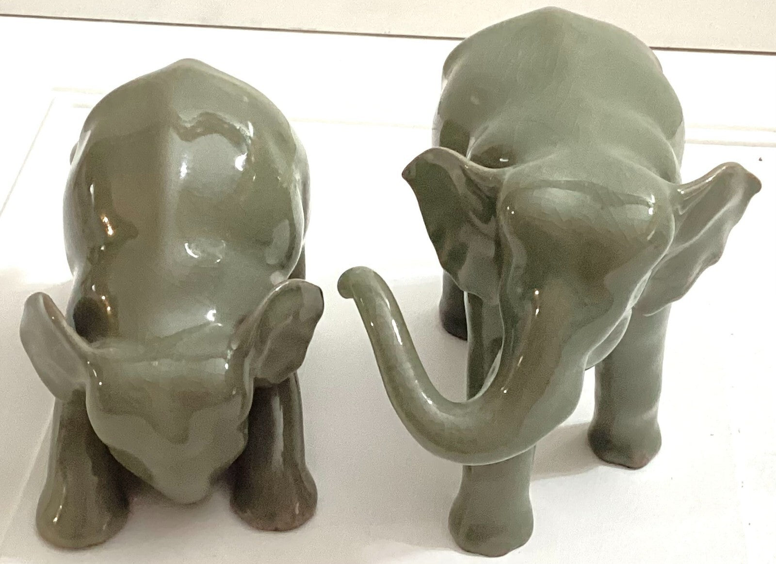 Lot Of 2 Hilda Flack Green Celadon Elephant Figurines