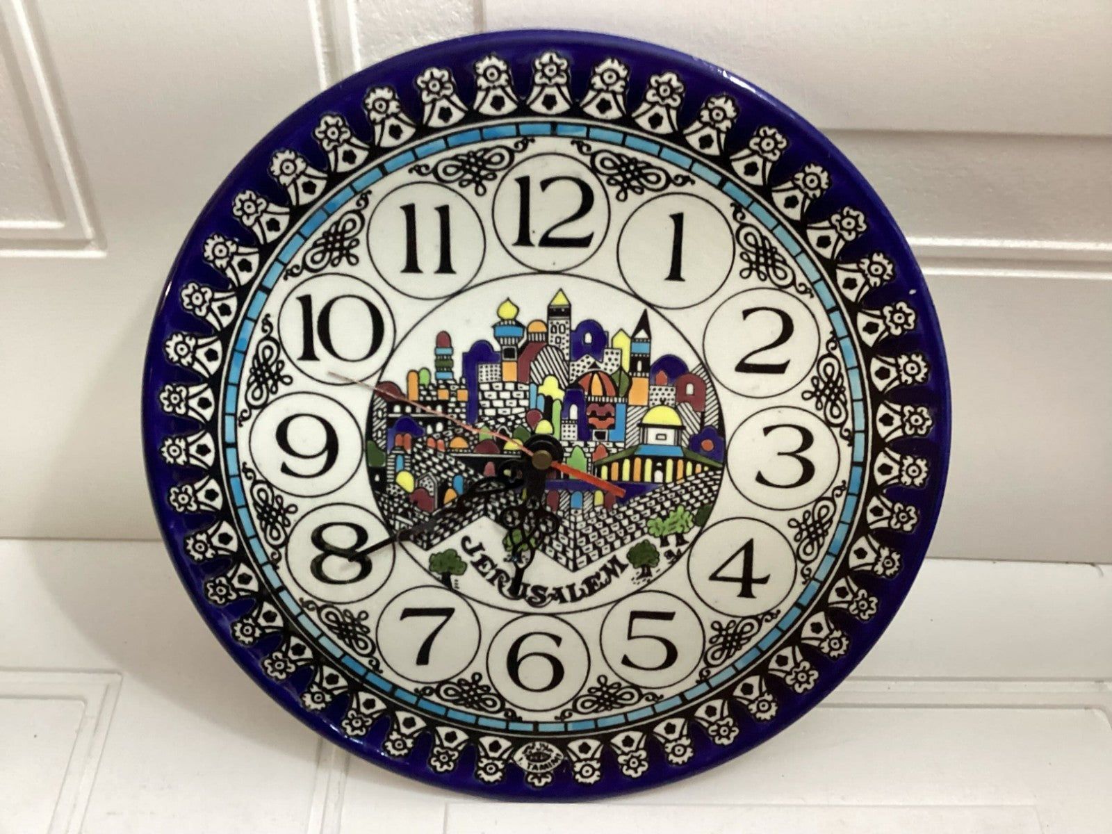 Vintage Round Jerusalem Battery Operated Ceramic Wall Clock