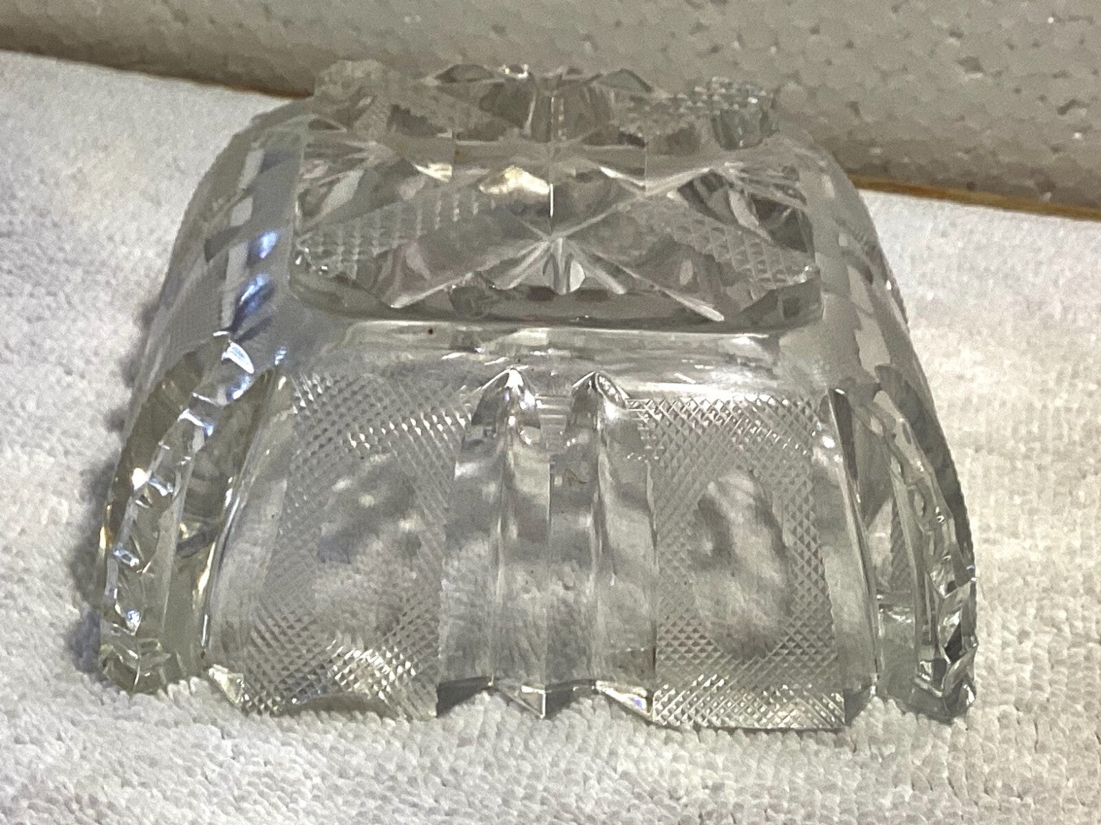 Violetta Thick Hand Cut Glass Square Dish 8”