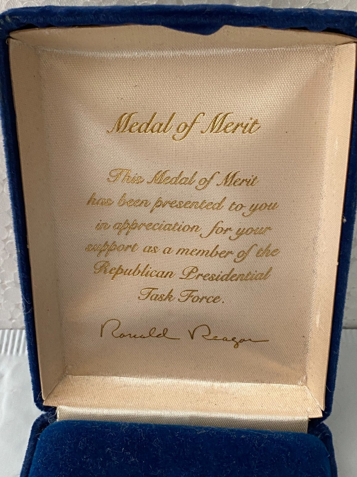 Ronald Reagan Presidential Task Force Commemorative Medal of Merit With Box