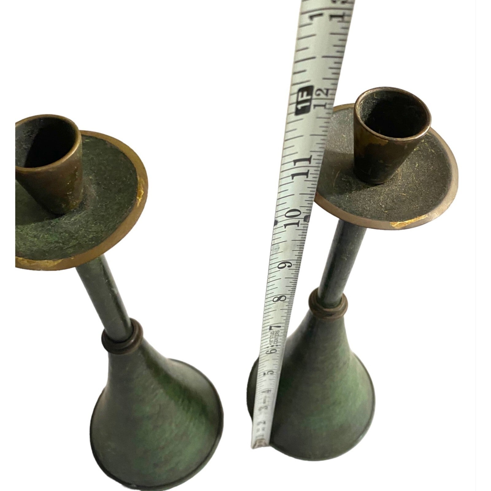 Mid Century Set of 2 Brass Candle Holders
