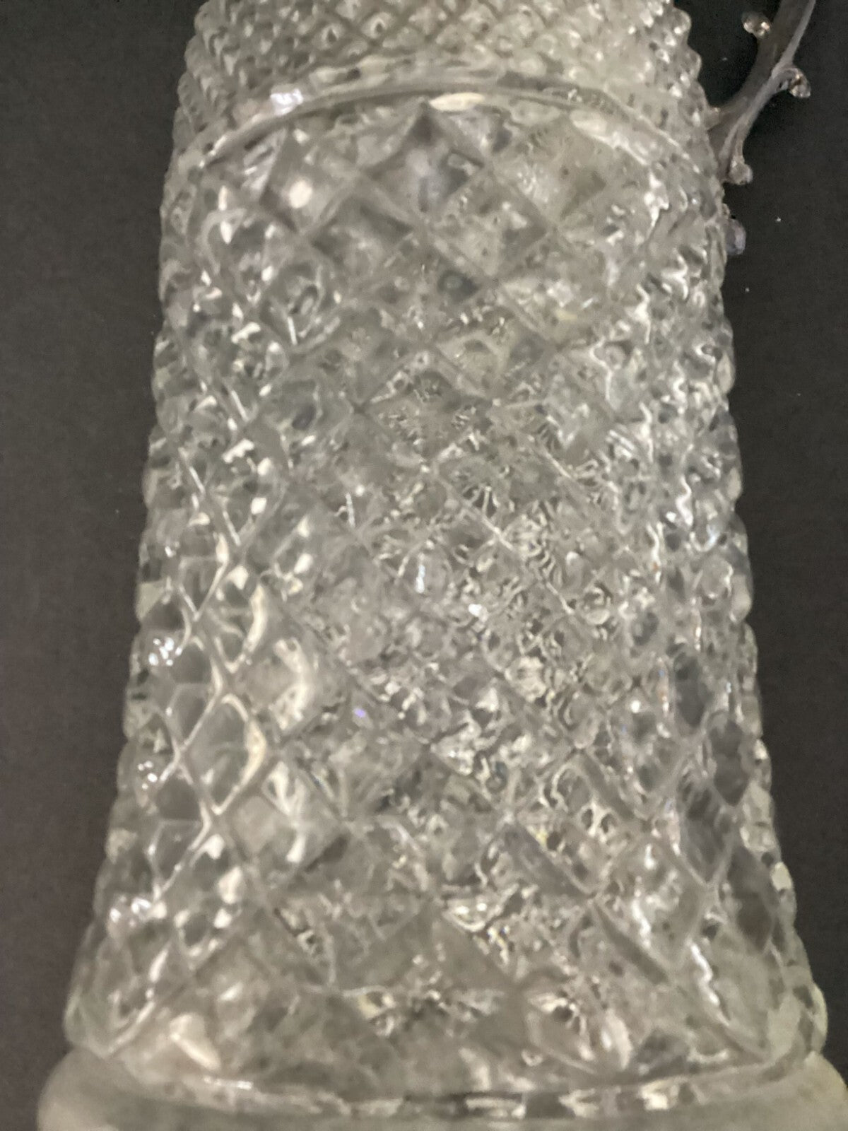 Pressed Glass Crystal Pitcher Decanter Silver Plate Top