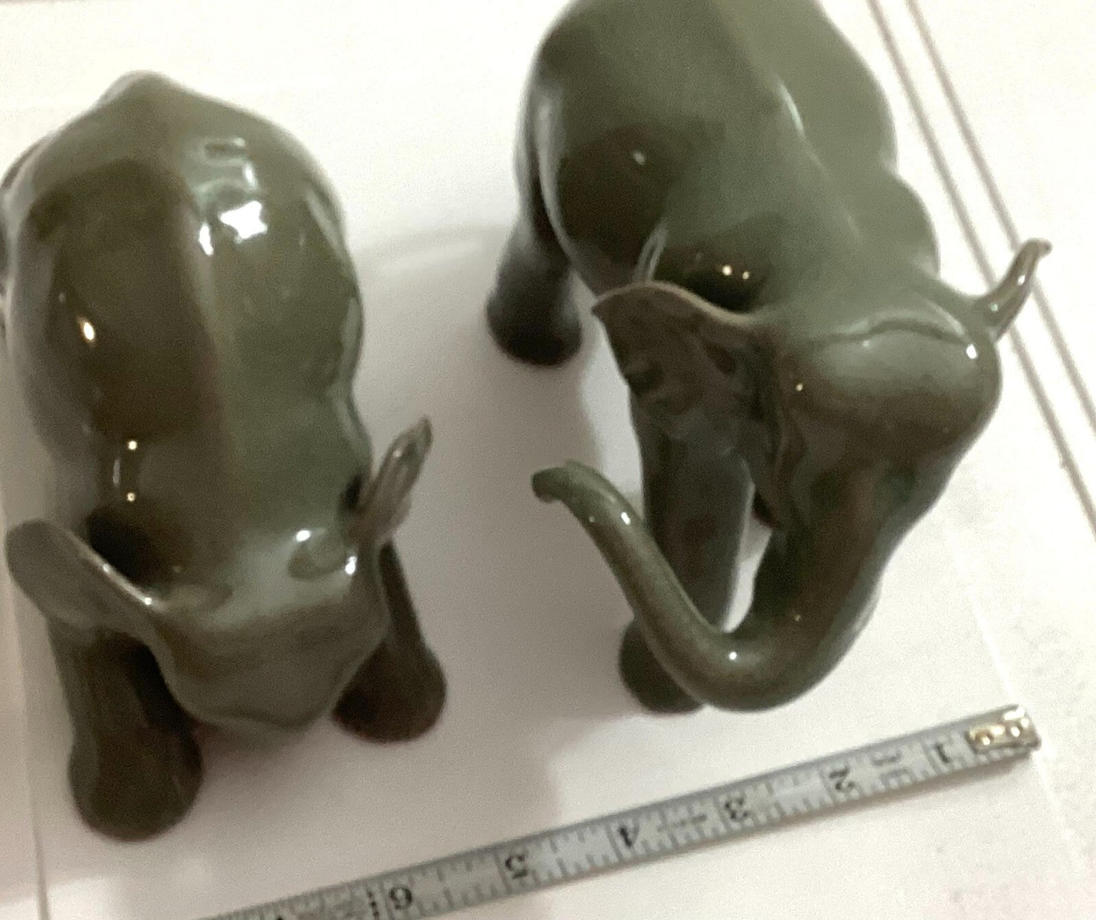 Lot Of 2 Hilda Flack Green Celadon Elephant Figurines