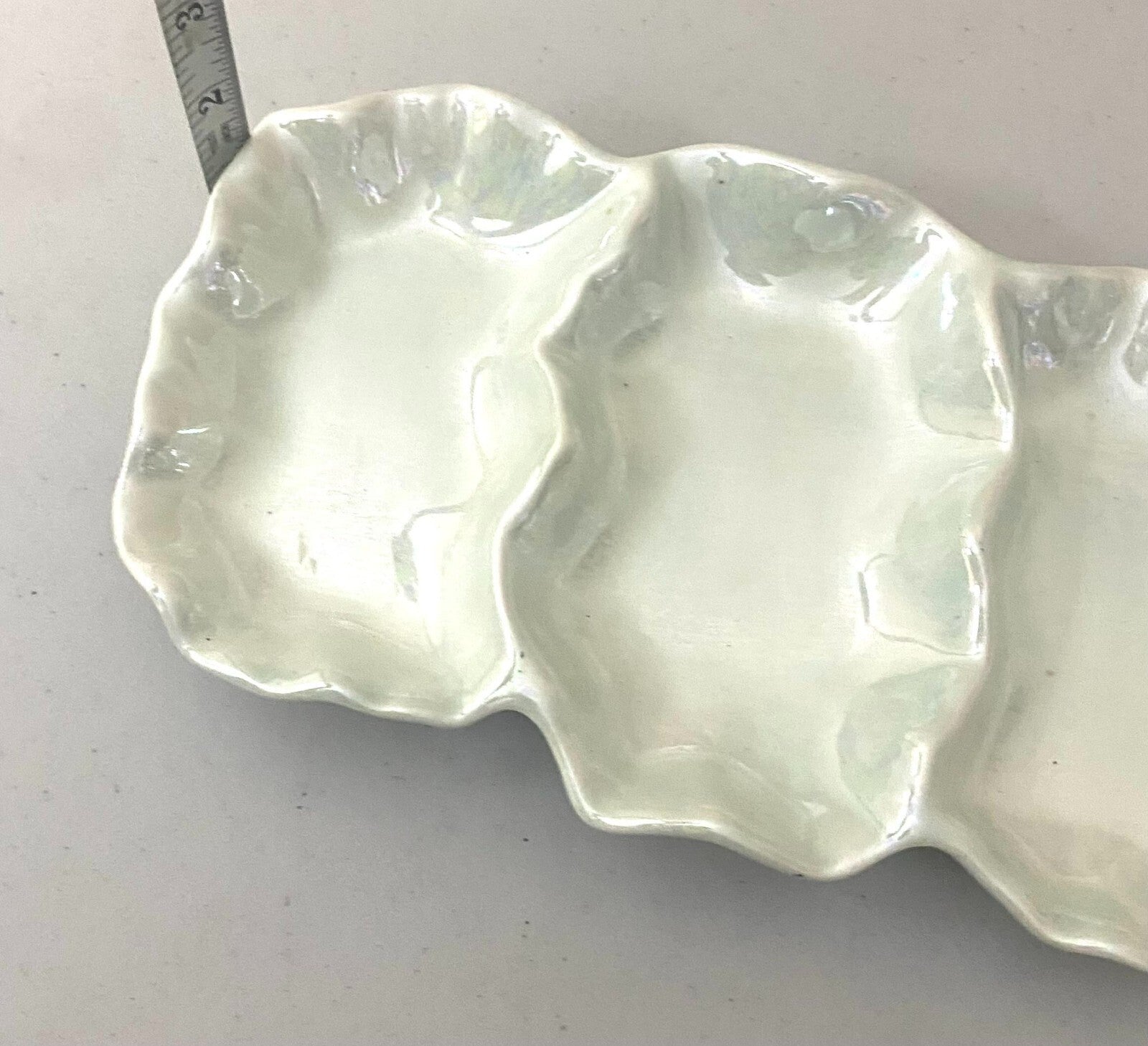 Vintage Opalescent White 3Compartment Condiment Side Dish 1.5 X 9.5 Inches