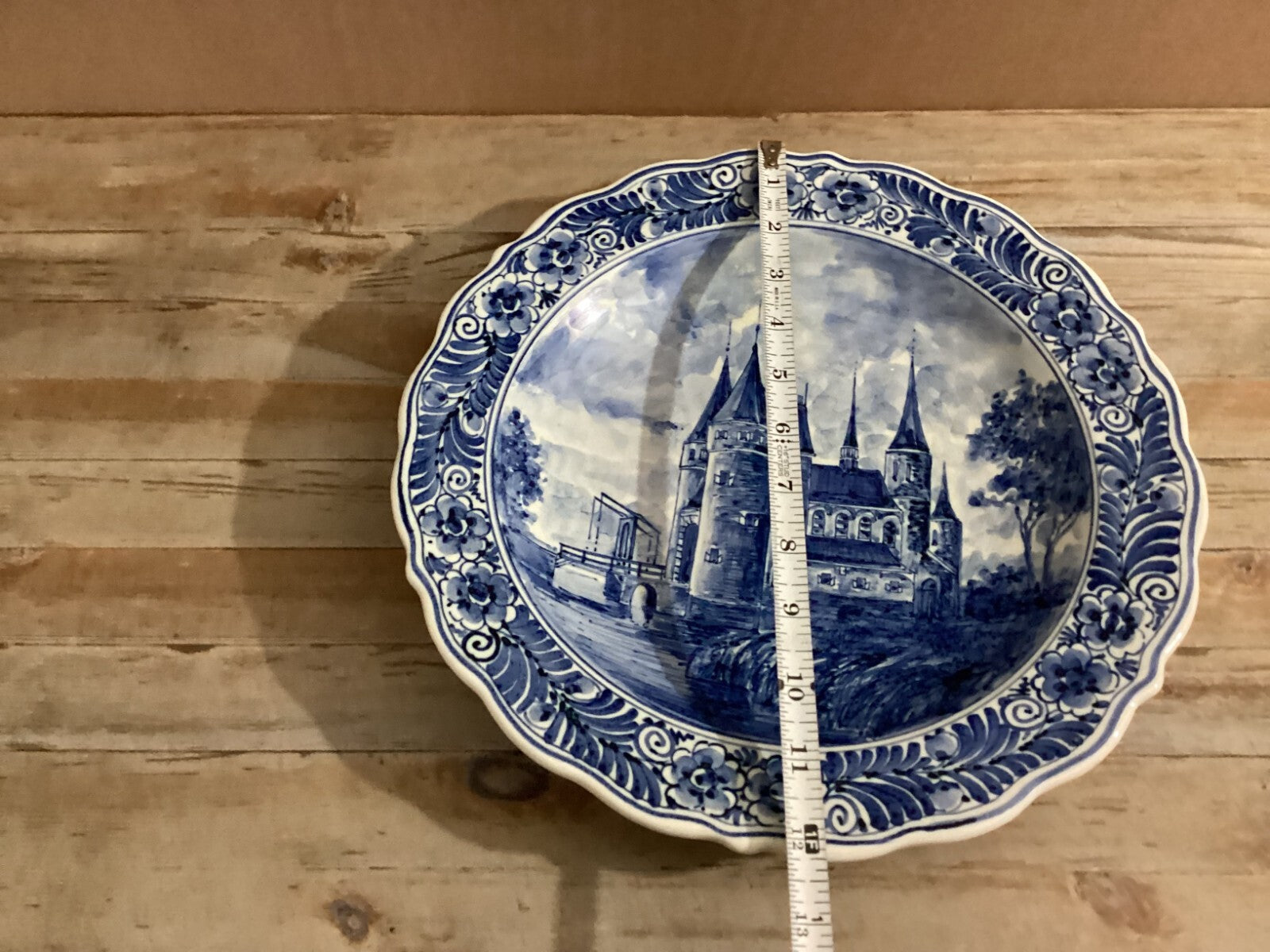 Antique Delft Blue White Hand Painted Collectible Wall Plate 12”