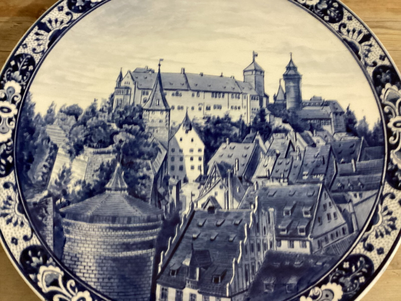 Antique Villeroy & Bosh Blue White Delft Hand Painted 17” Wall Plate