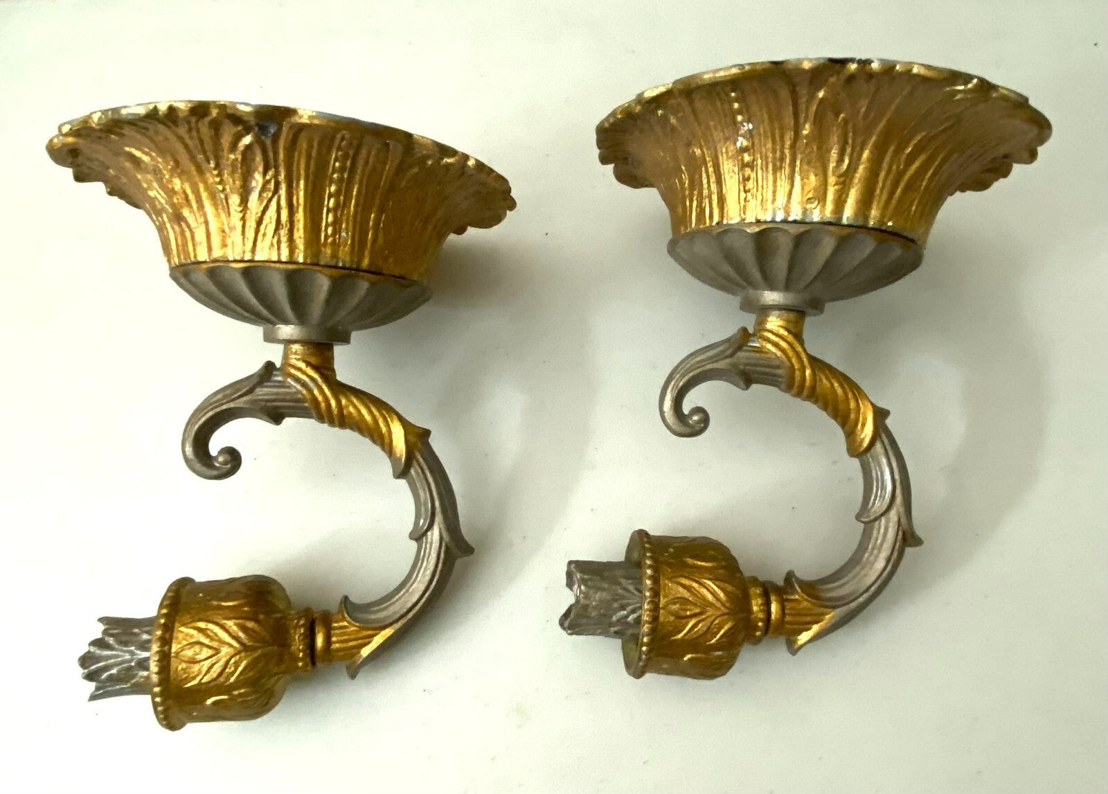 Vintage Lot Of 2 Brass Wall Candle Holder Sconces