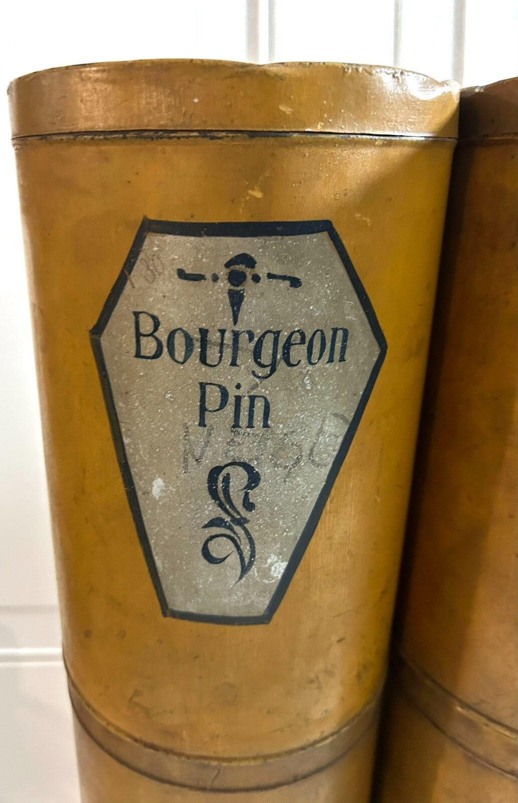Antique French Set Of 6 Apothecary Brown Metal Canister Containers