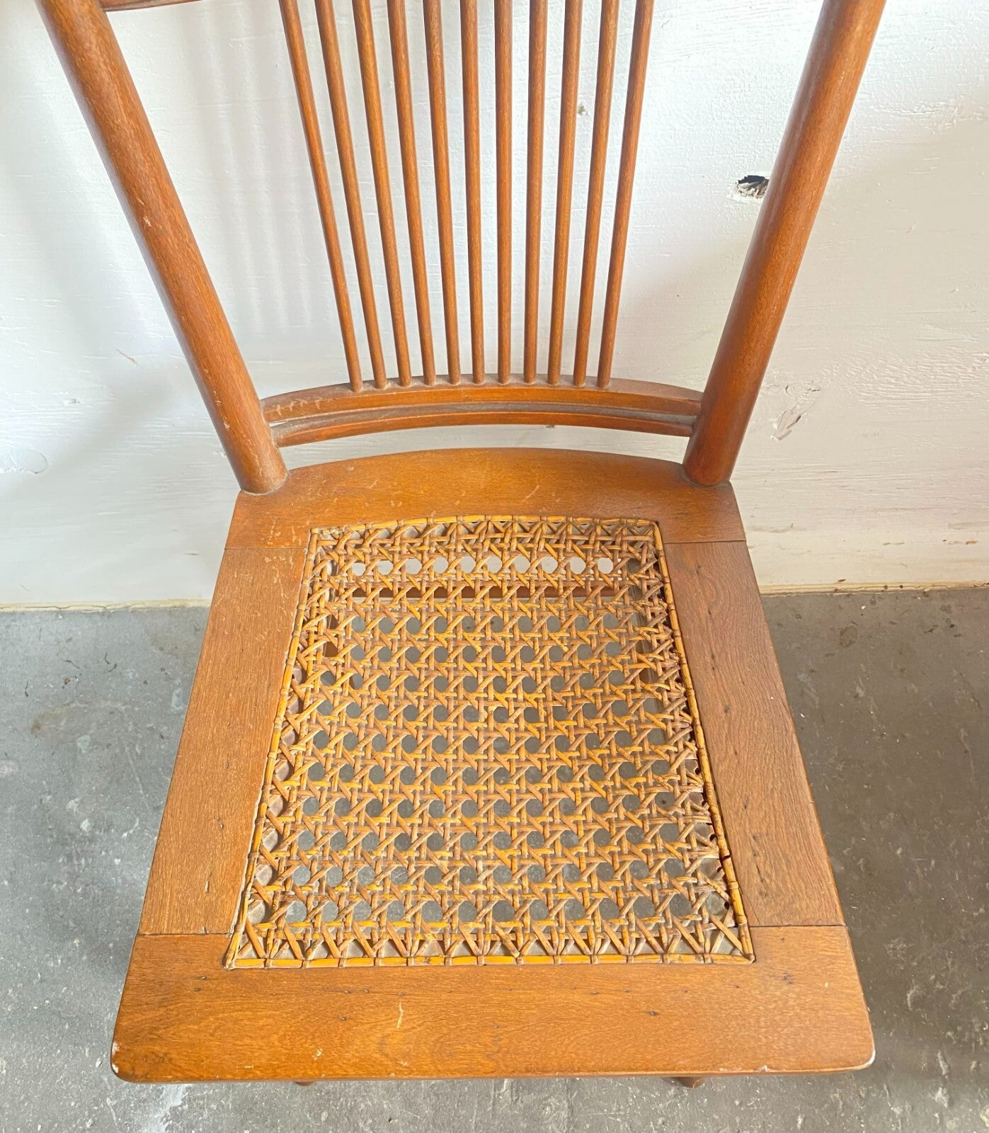 Early 1900’s Antique Light Brown Wooden Chair Cane Seat