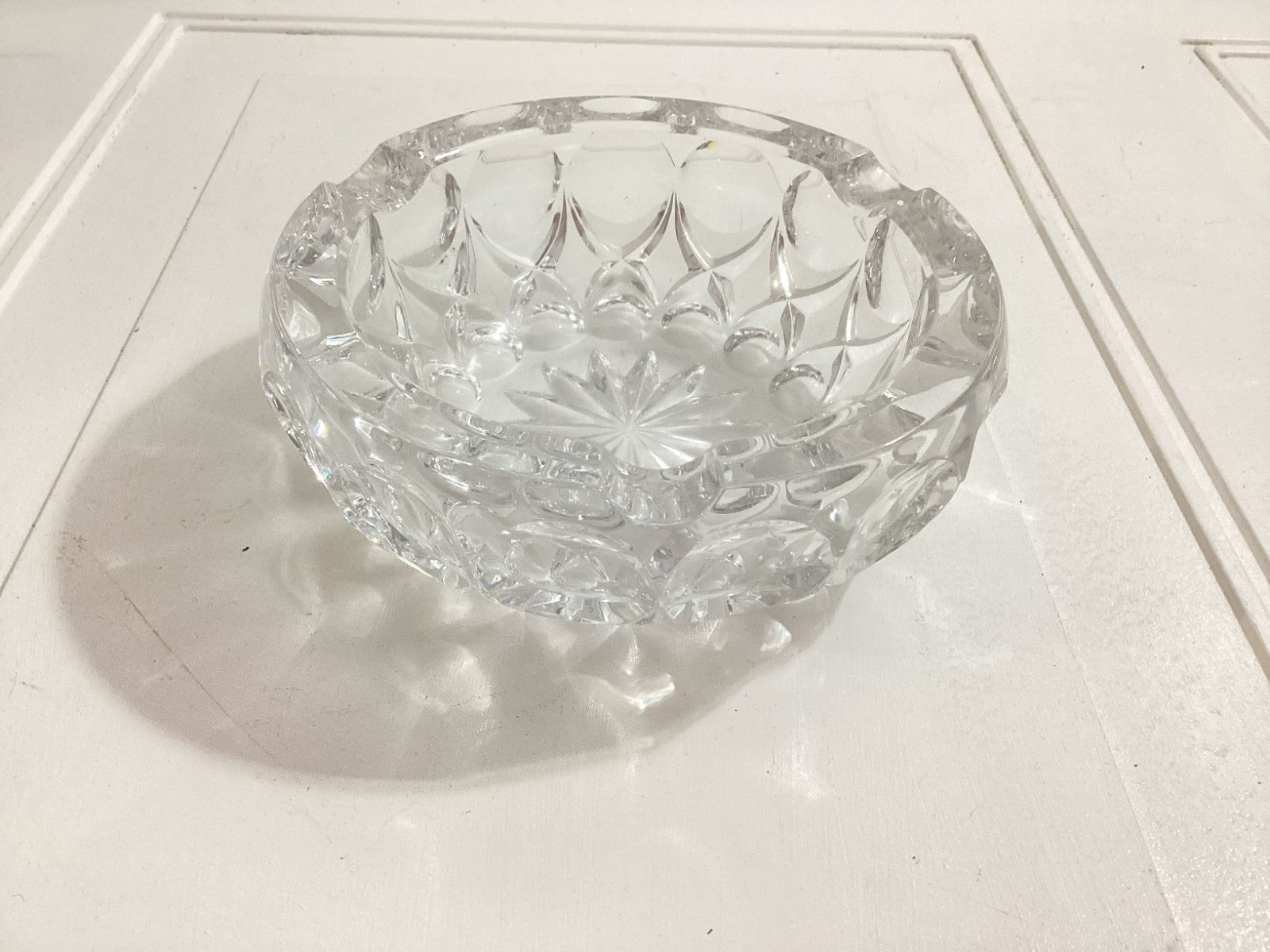 Vintage Noble Crystal Heavy Cut Glass Round Shaped Ashtray