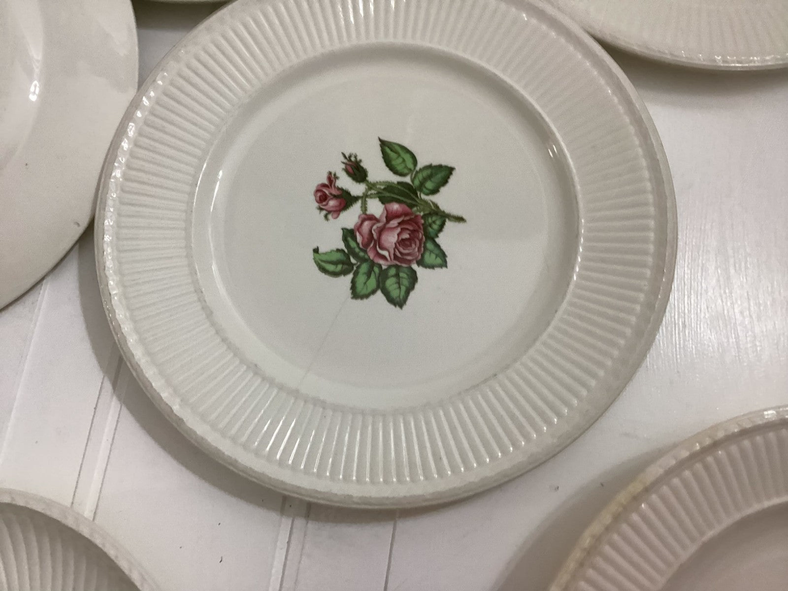 Lot Of 9 Vintage Wedgwood White Moss Rose Dish Plates