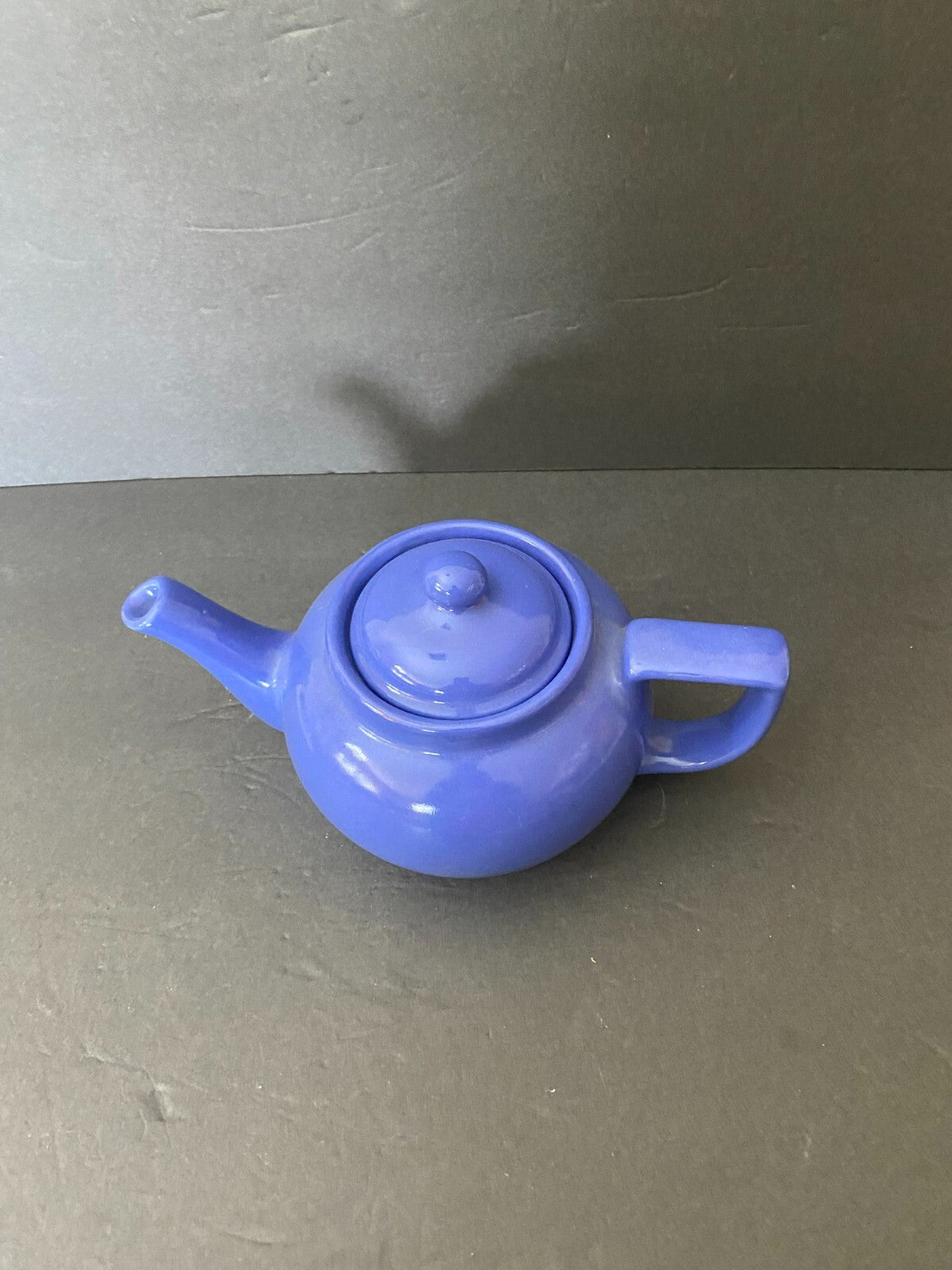 Vintage 9 X 6 Inches Blue Ceramic Ball Teapot With Lid
