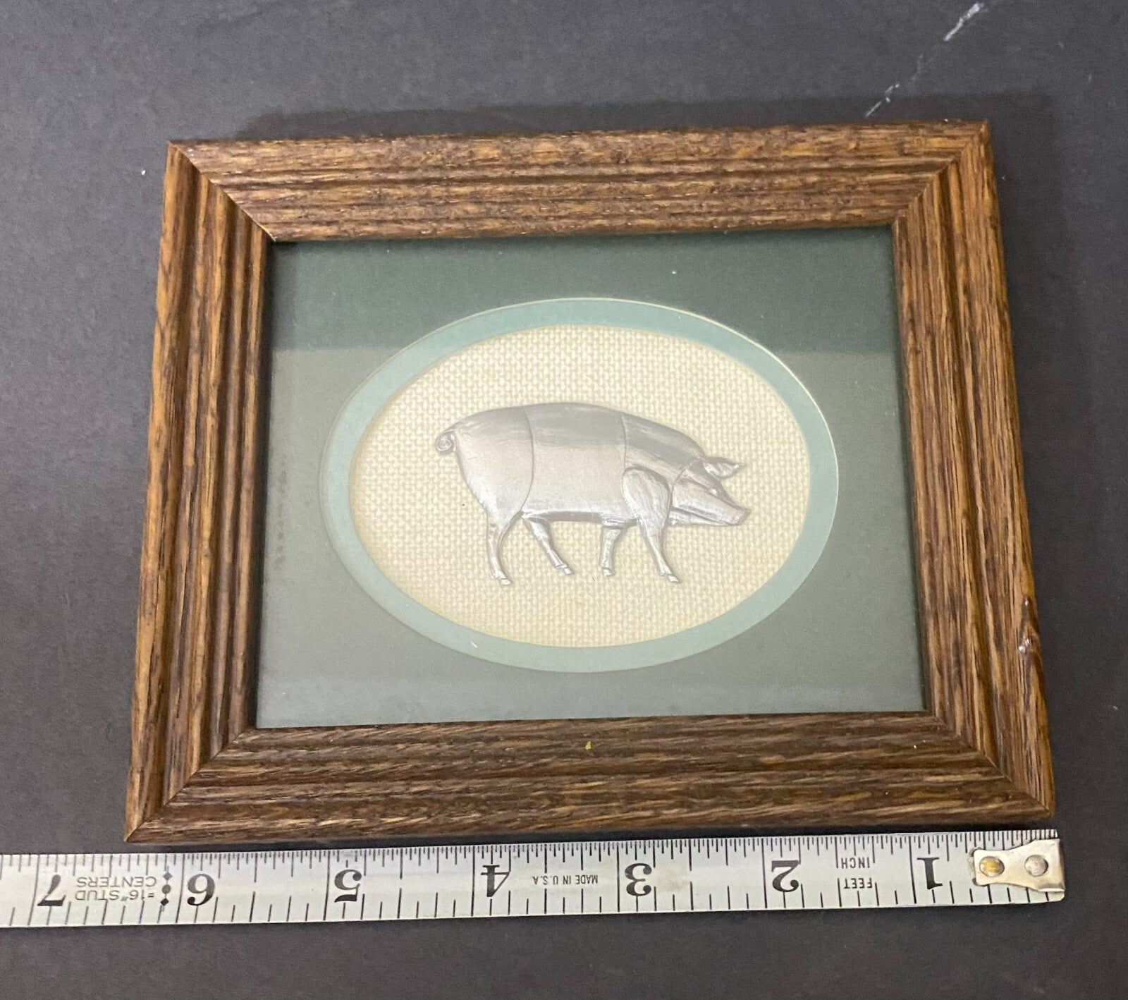 Reed Pewter Pig Wall Hanging Display Art In Wooden Frame Size 6.5 X 5.3 Inches