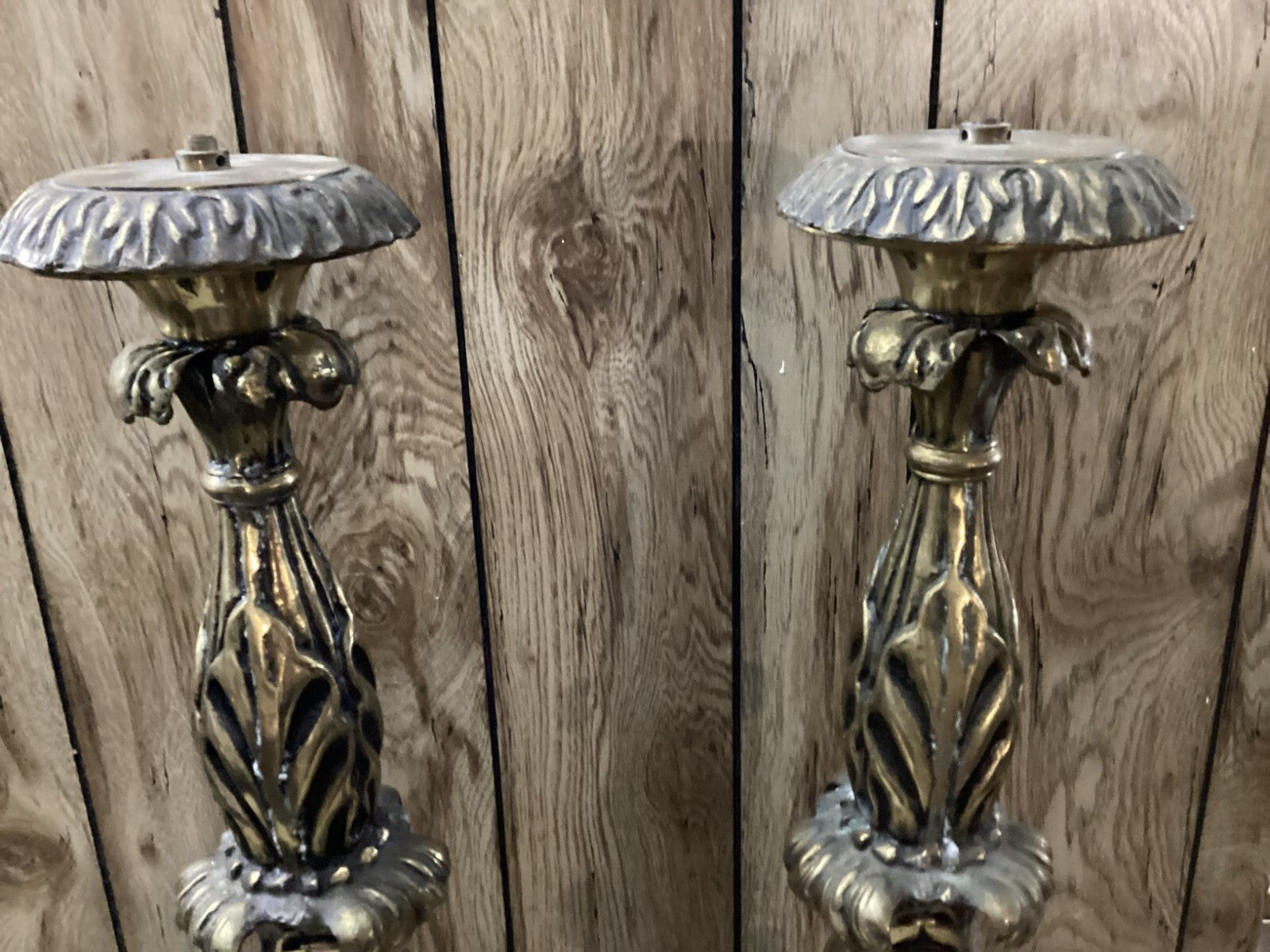 2 Antique Golden Solid Brass Candlestick Holders For Display