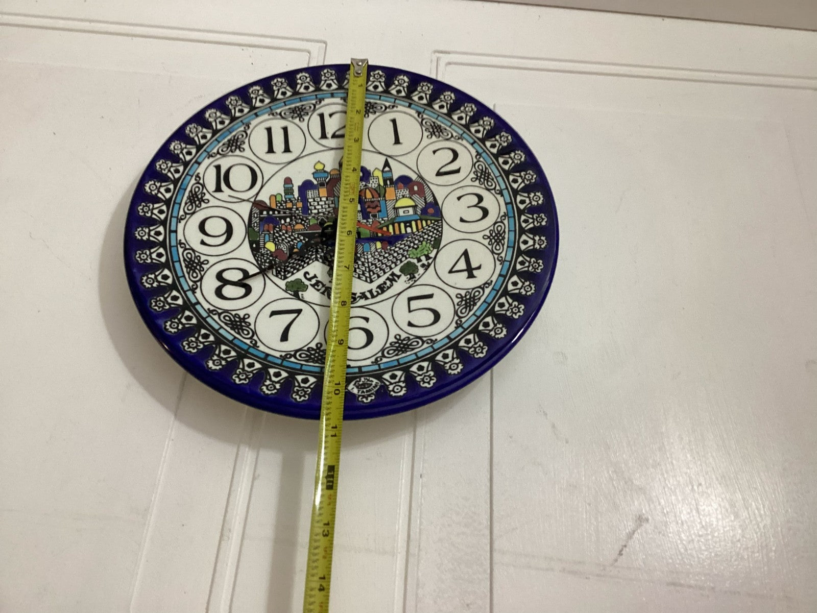 Vintage Round Jerusalem Battery Operated Ceramic Wall Clock
