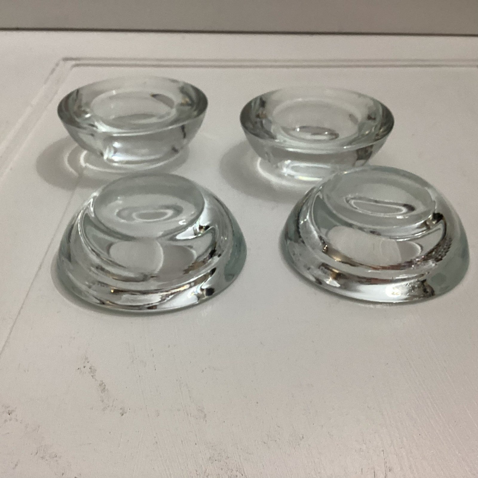 Lot Of 4 Clear Heavy Glass Tea Light Candle Holders
