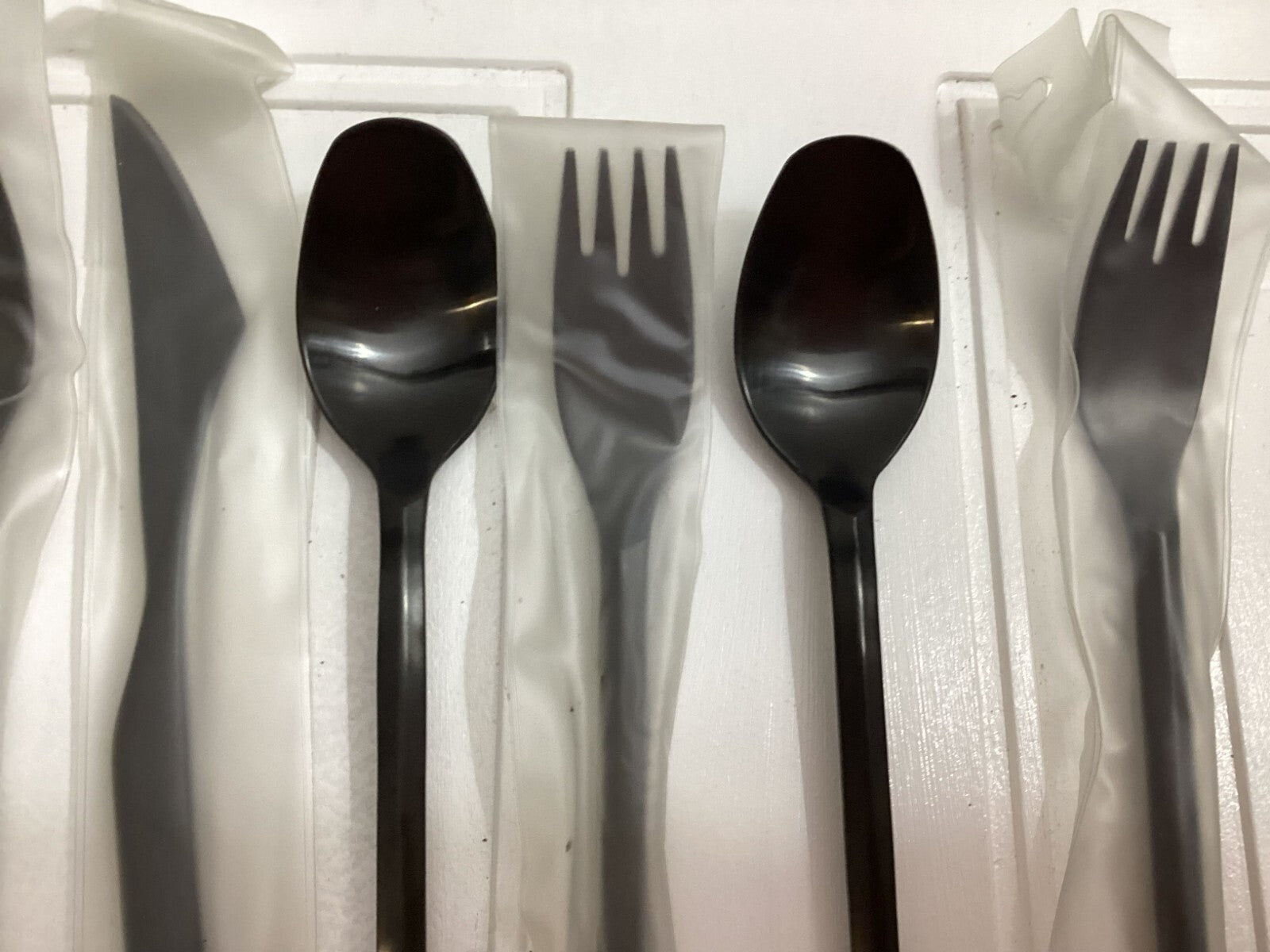 Set Of 9 Black Metal 9 1/4 Inch Cutleries (Knives, Spoons And Forks)