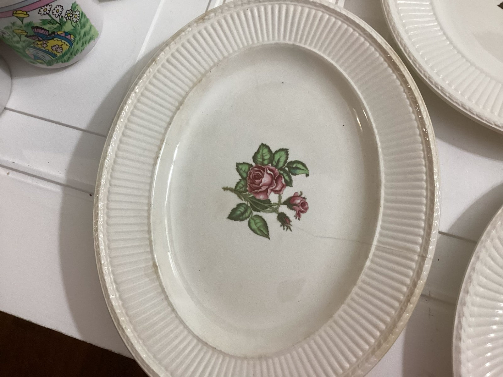 Lot Of 9 Vintage Wedgwood White Moss Rose Dish Plates