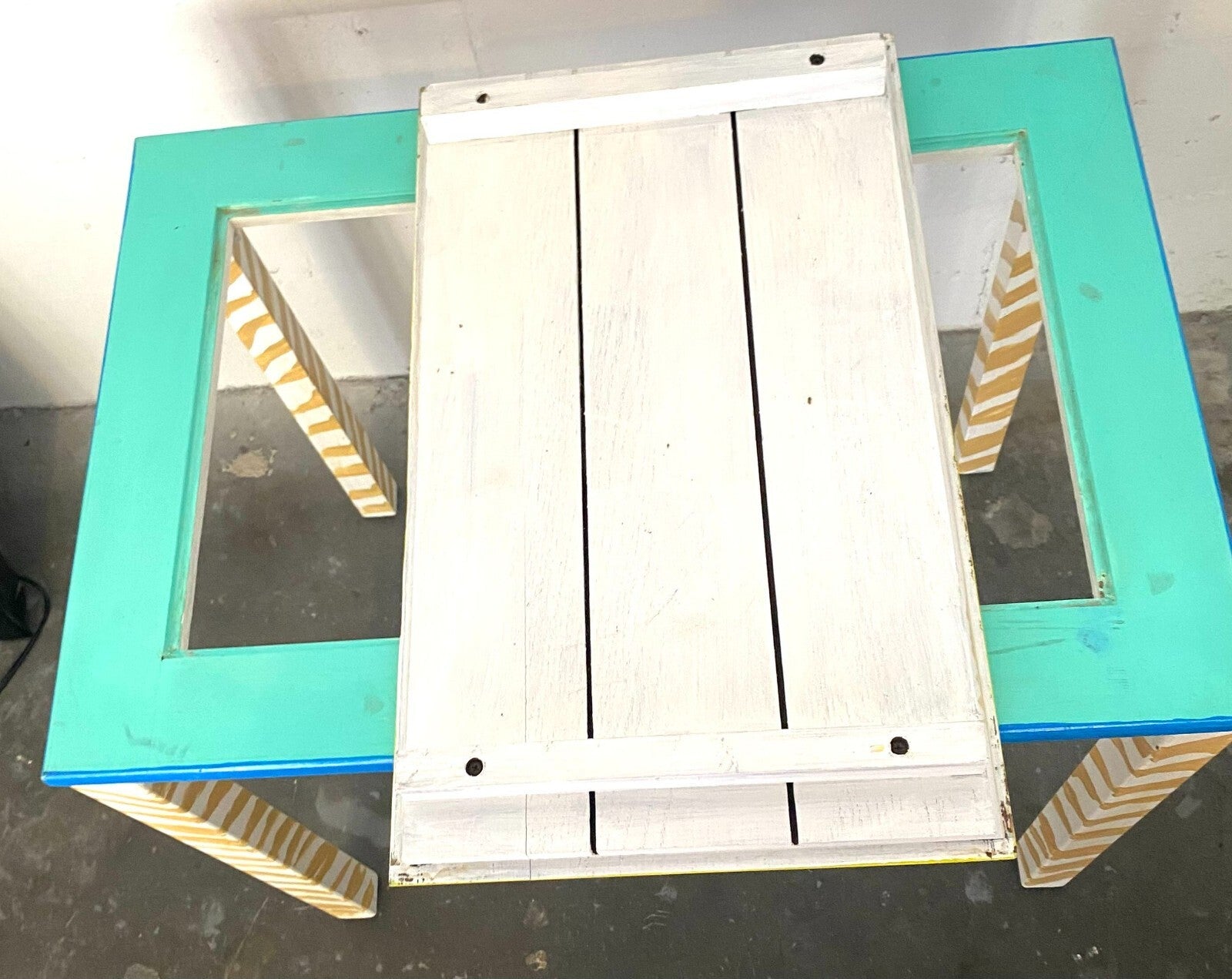 Hand Painted Rectangular Shaped Removable Top Side Table 25.5 X 17 X 22.5 In