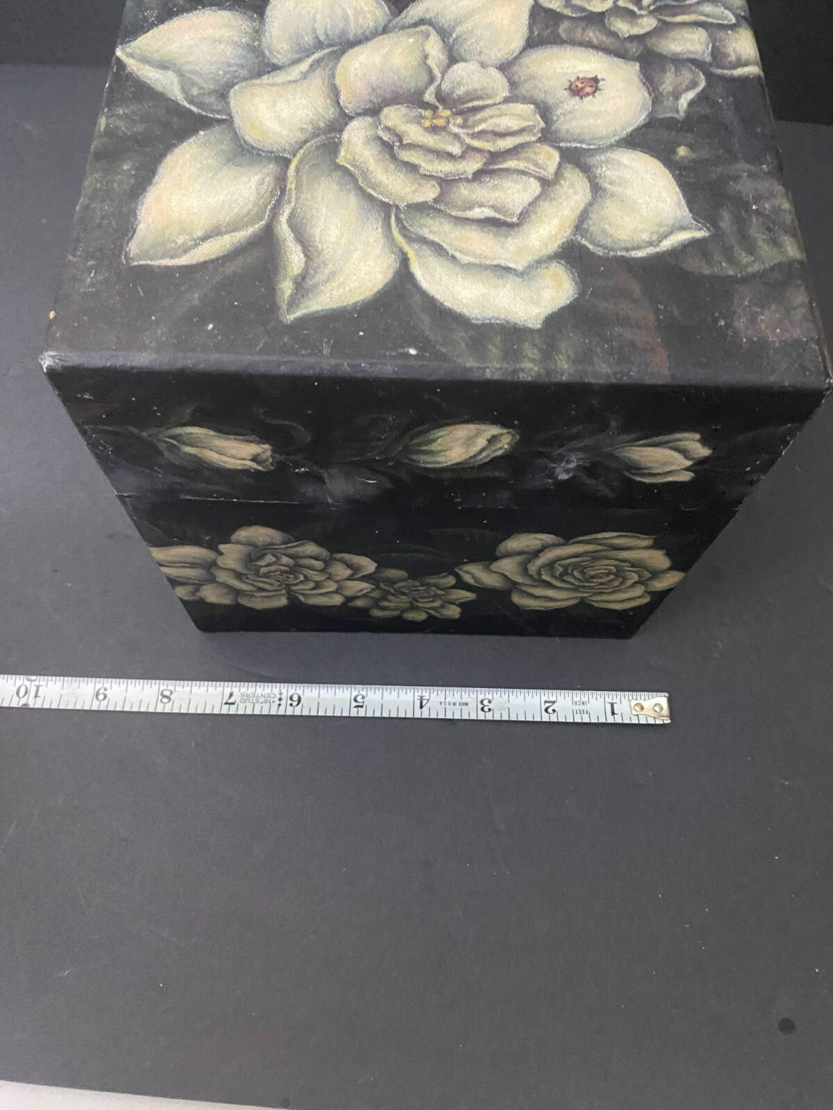 Bobs Boxes Black And White Square Shaped Floral Decorative Box Size 8 x 7.5 In