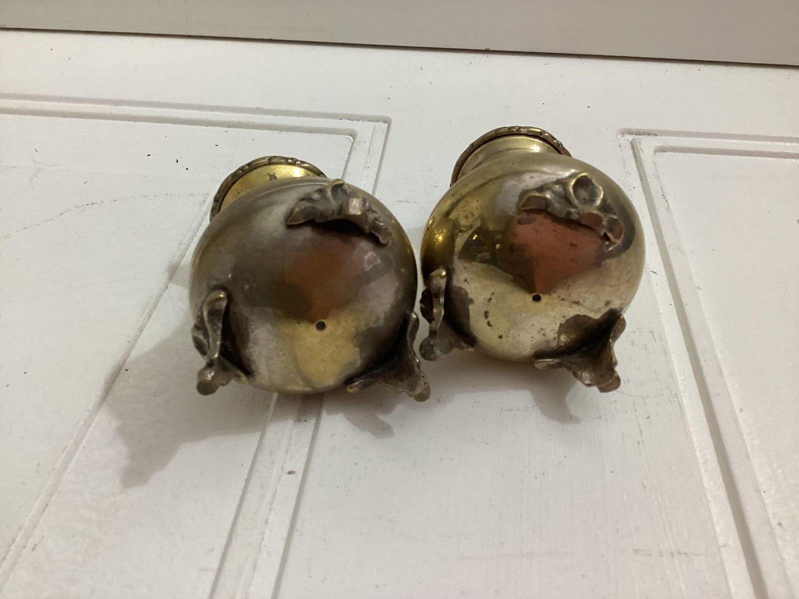 Vintage Brass Footed Salt And Pepper Shaker Set