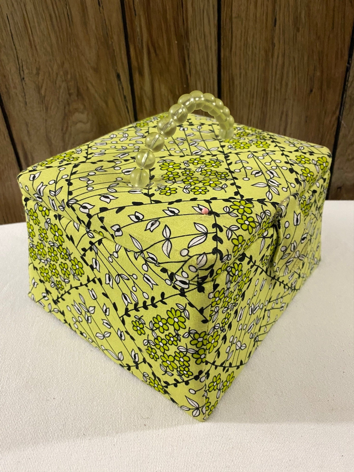 Green Floral Sewing Basket