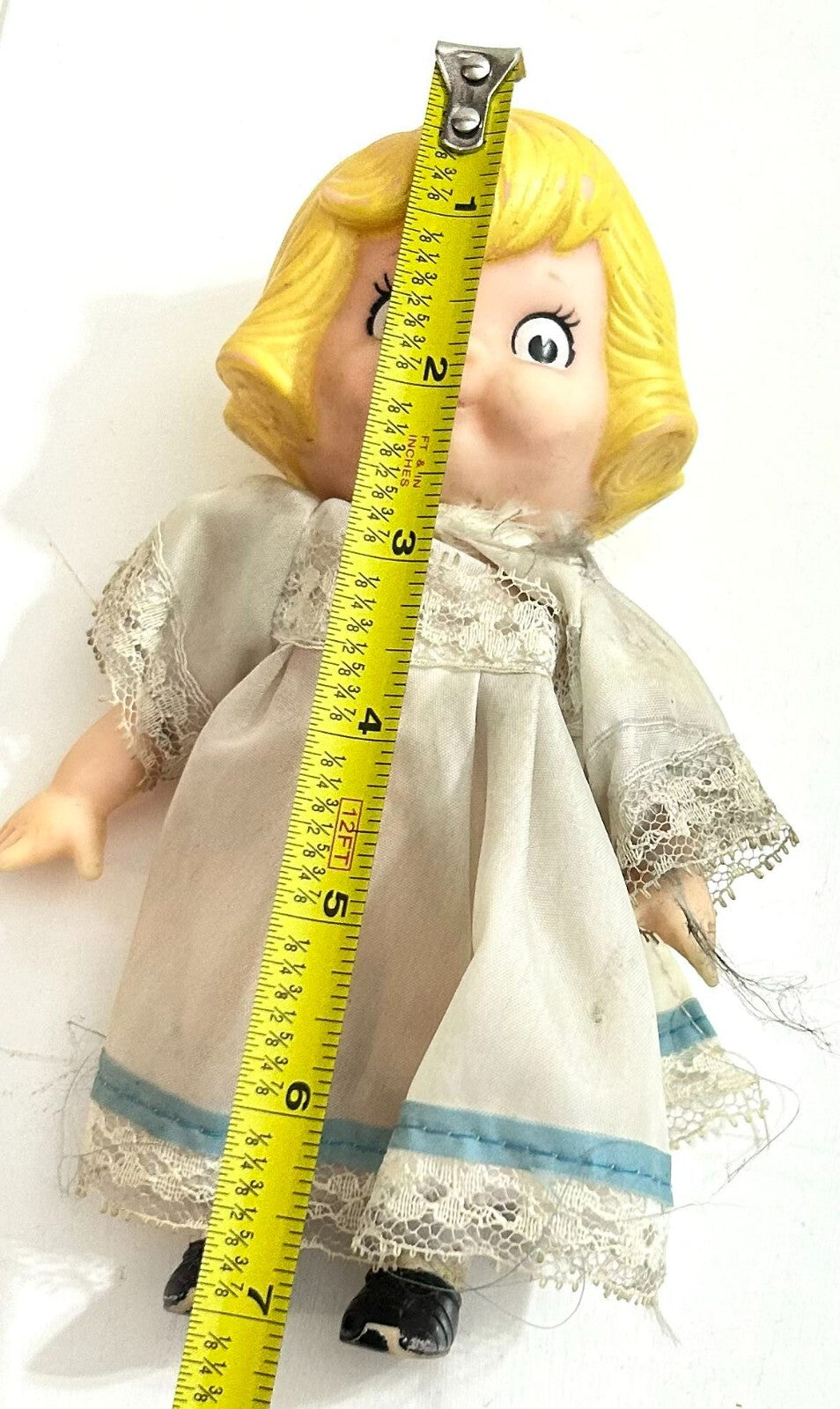 Vintage Collectible Yellow Hair White Complexion Toy Girl Doll In Dress