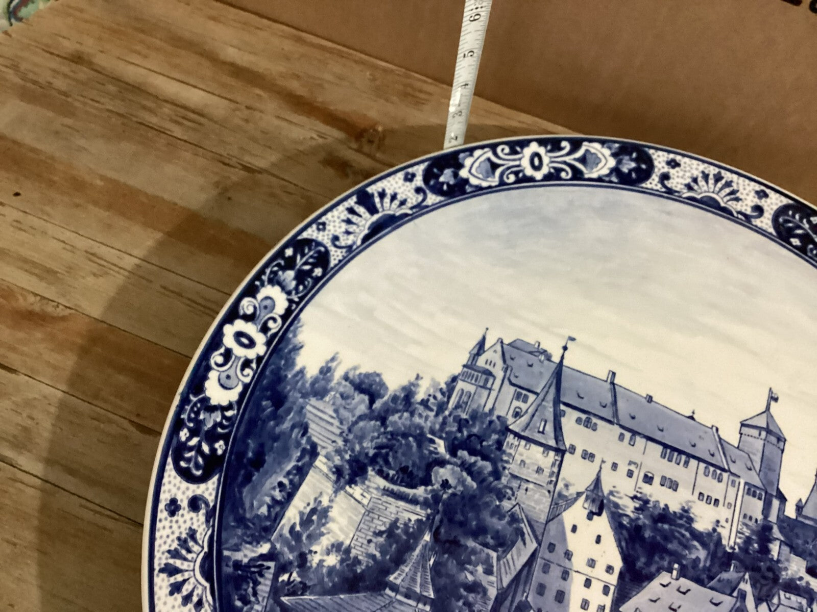 Antique Villeroy & Bosh Blue White Delft Hand Painted 17” Wall Plate