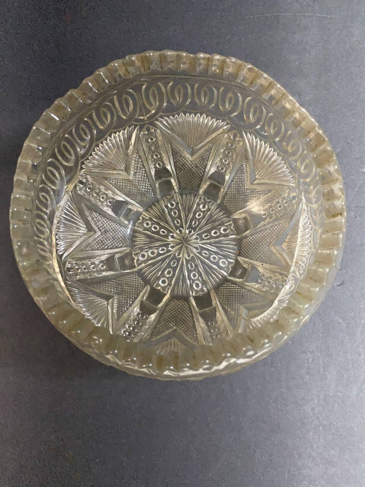 Vintage Heavy Round Cut Glass Footed Candy Bowl
