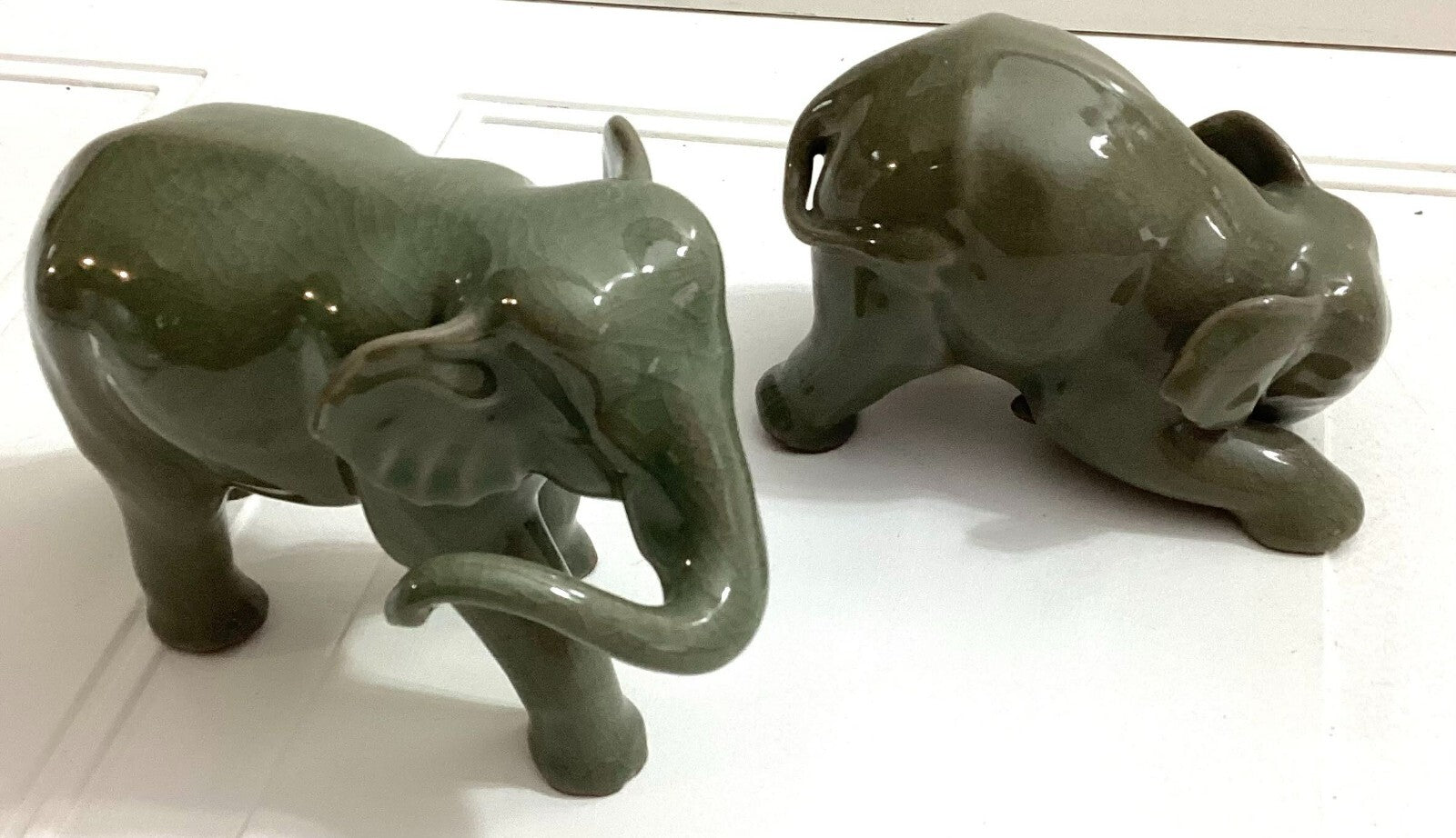Lot Of 2 Hilda Flack Green Celadon Elephant Figurines