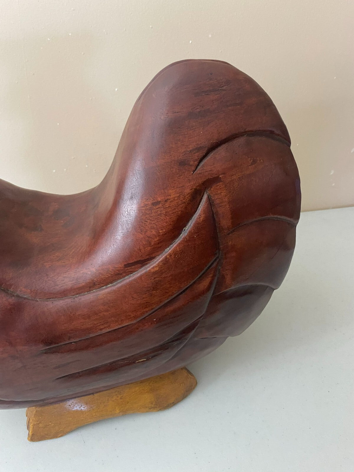 Hand Carved Brown Thick Wooden Decorative Chicken Figurine