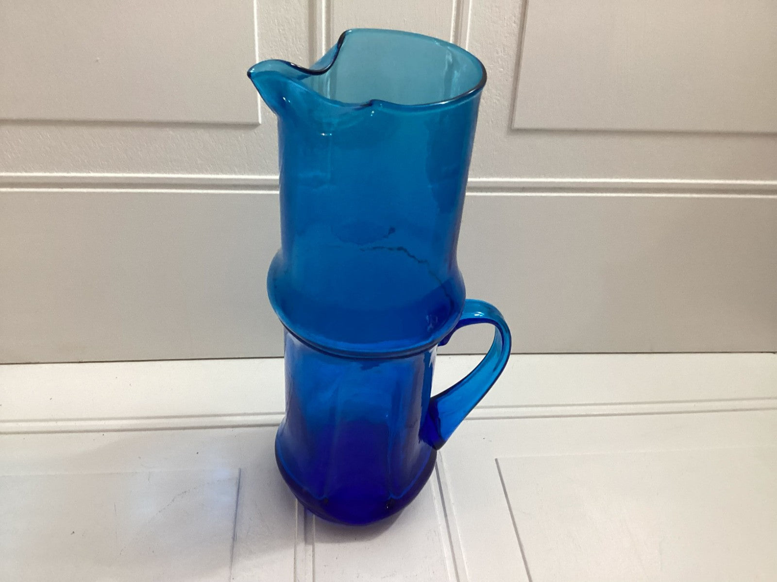 Vintage MCM Italian Empoli Blue Pitcher