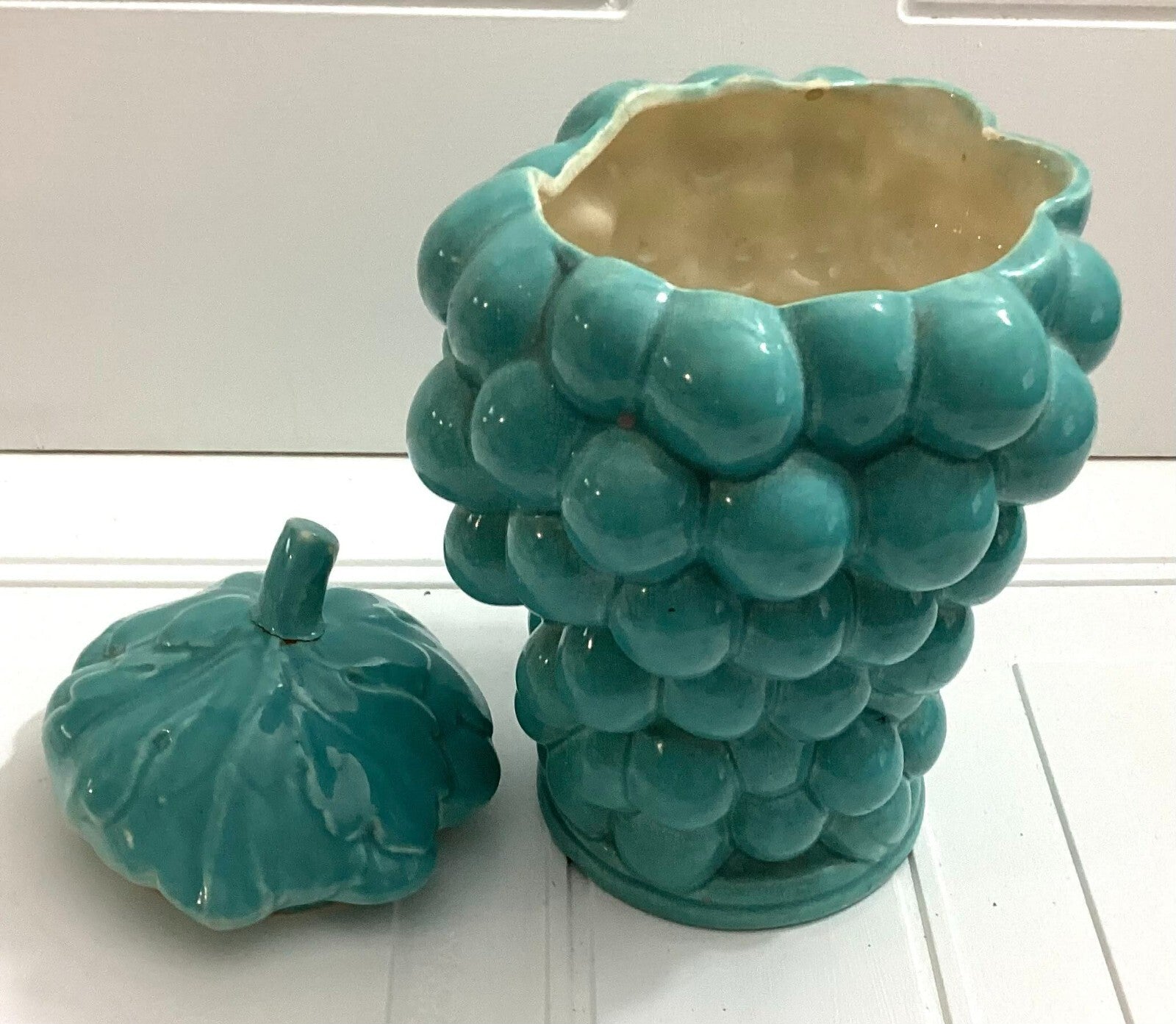 Vintage Red Wing Pottery Green Grapes 12 Inch Cookie Jar