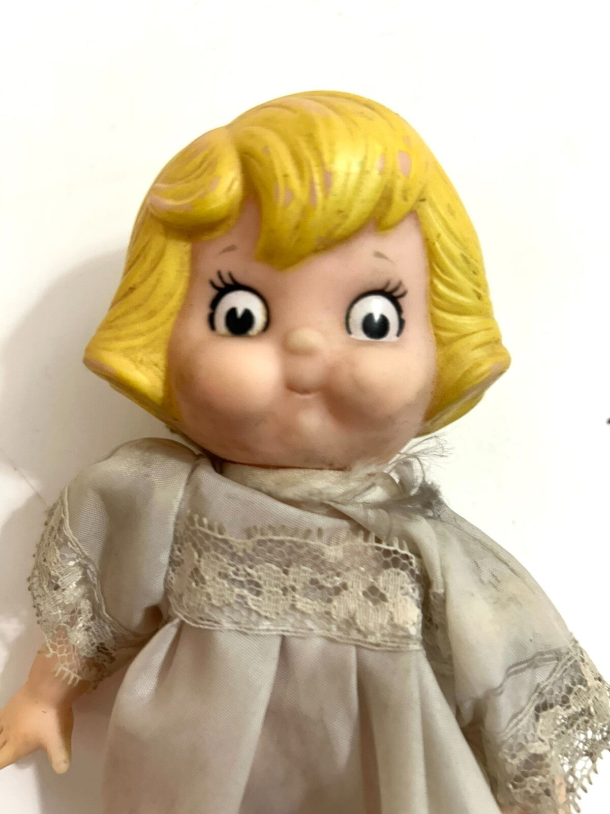 Vintage Collectible Yellow Hair White Complexion Toy Girl Doll In Dress