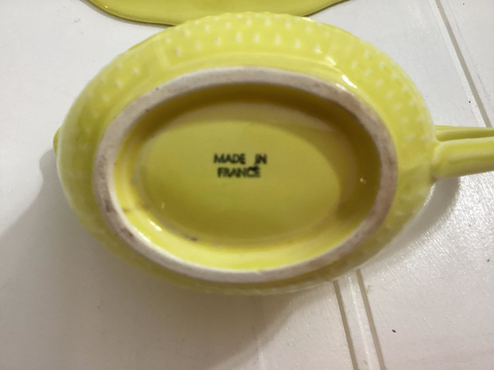 2 Pieces French Vintage Yellow Bon Vivant Gravy Boat W/Under Plate